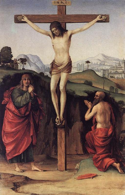 FRANCIA, Francesco Crucifixion with Sts John and Jerome de oil painting image